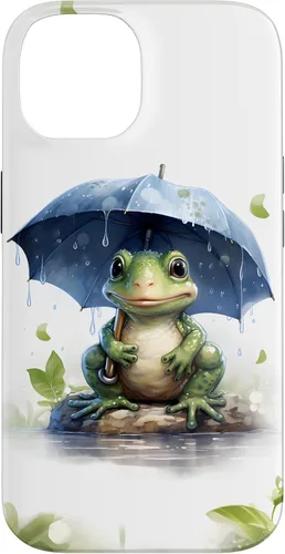 Vista 4 de Cute Green Frog with Umbrella in The Rain Case for iPhone 17