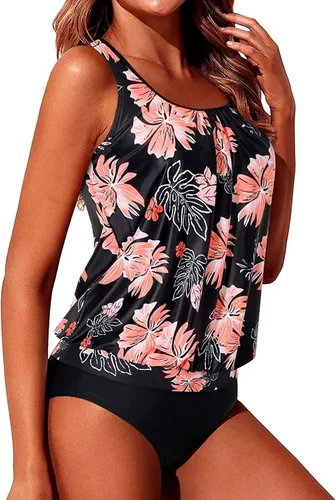 Vista 3 de Yonique - Trajes de baño tipo blusón, estilo tankini y de dos piezas, para mujer, diseño modesto y con ajuste holgado