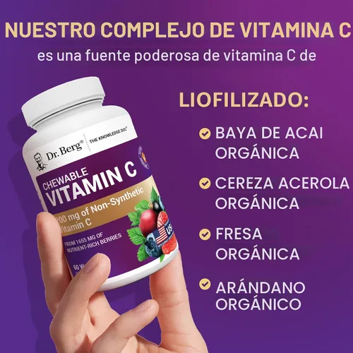 Vista 7 de Dr. Berg Complejo de vitamina C masticable - Hecho con bayas orgánicas, sin OMG, 60 deliciosas obleas