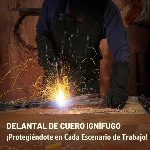 Vista 7 de LeaSeek Leather Welding Apron, Heat & Flame-Resistant Heavy Duty for Men Negro