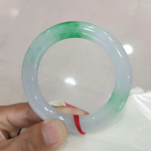 Vista 3 de Brazalete de jade birmano para mujer, auténtico, color verde, redondo, transparente, piedra energética, jadeíta, joyería clásica (tamaño : 2.362 in)