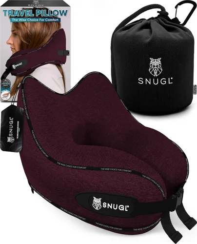 Vista 12 de SNUGL Almohada de viaje – Almohadas de espuma viscoelástica – Almohada para el cuello para avión con bolsa de transporte y clip – Almohadas de apoyo