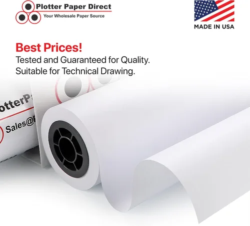 Vista 3 de Plotter Paper Direct Papel trazador blanco translúcido de 24 pulgadas x 150 pies, 18 libras, núcleo de 2 pulgadas, para impresión CAD en impresoras
