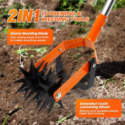 Vista 3 de Herramienta cultivadora giratoria de 72 pulgadas, cultivador manual para jardinería, cultivador de jardín 2 en 1 con mango ajustable para aflojar