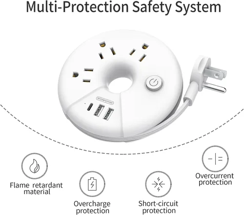 Vista 14 de Regleta de alimentación de viaje, NTONPOWER 3 tomas de corriente 3 USB (1 USB C) Regleta de alimentación aprobada para cruceros, cable de extensión