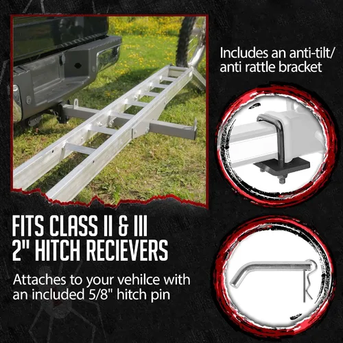Vista 8 de Black Widow Portamotocicleta con enganche y rampa extra larga de 6 pies, aluminio ligero, capacidad de 400 lb. Incluye anti-traqueteo. Compatible