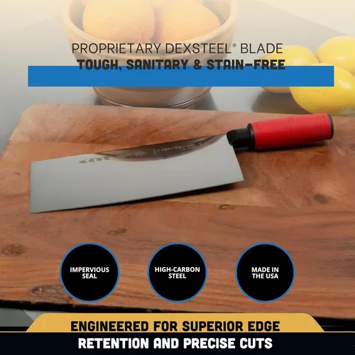 Vista 3 de Dexter -Russell - Cuchillo chino de chef de 8 x 3¼ pulgadas SG5888 Hoja de acero de alto carbono Mango ergonómico rojo SOFGRIP Resistente a