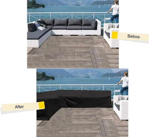 Vista 7 de Fundas de sofá esquinero de ratán para patio, impermeables, en forma de L, para muebles de jardín, seccionales, funda protectora para terraza