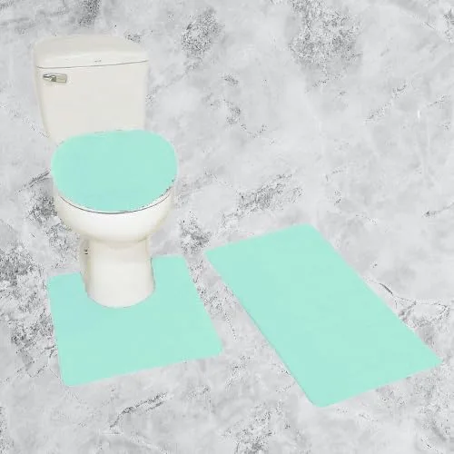 Vista 3 de Juego de 3 alfombras de baño de felpilla antideslizantes, tamaño mediano, alfombra para contraparte y tapa de inodoro #6 (azul aguamarina)