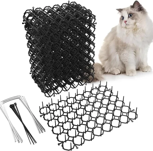 Vista 7 de Tapete de 8.5 x 6.5 pulgadas para gatos con 6 grapas de jardín y 6 lazos, paquete de 12 alfombrillas disuasorias para gatos para valla de jardín