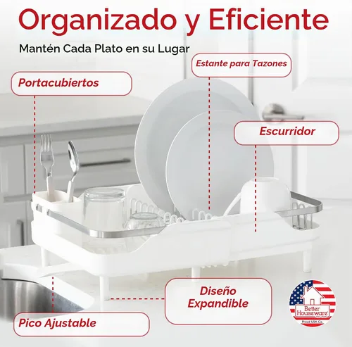 Vista 4 de Better Houseware - Escurridor de platos expandible - Escurridor de platos de acero inoxidable que ahorra espacio para encimera de cocina con bandeja