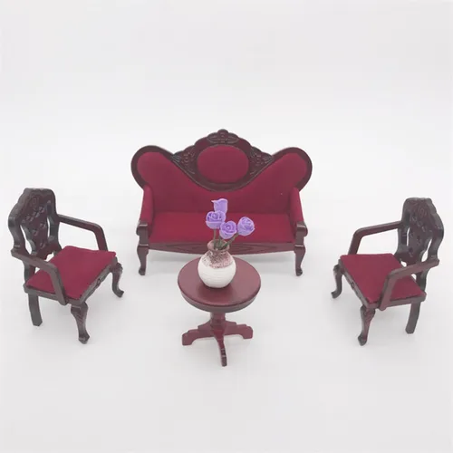 Vista 3 de HEMOTON Elegante mini sofá de la casa escala 1:12 juego de muebles en miniatura para la sala de estar de la casa de muñecas