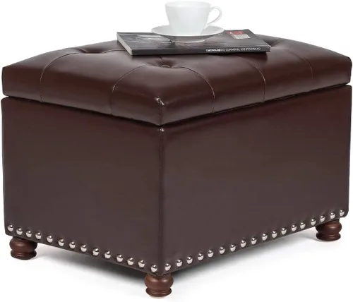 Vista 11 de Homebeez Banco otomano de almacenamiento copetudo, taburete de terciopelo con parte superior elevadora y ribete de cabeza de clavo (gris oscuro)