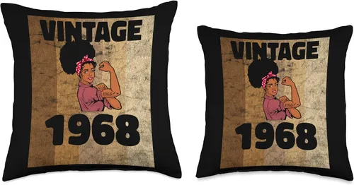 Vista 3 de Vintage 1968 Limited Edition 55th Birthday Afro Girls Women Throw Pillow