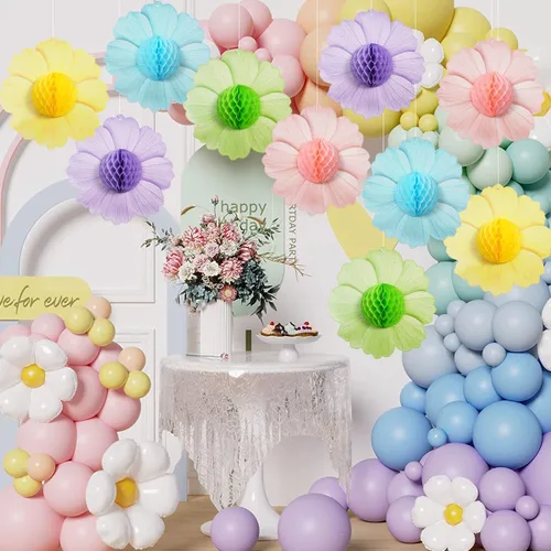 Vista 6 de zilue Decoraciones de fiesta pastel de flores de papel para pared, aula, telón de fondo floral, baby shower, fiesta de cumpleaños, decoración