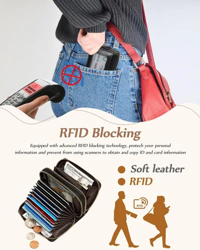 Vista 4 de TFKGS Tarjetero de crédito para mujer, cartera RFID de cuero para mujer con bloqueo de cremallera, llavero para tarjetas de acordeón, regalos
