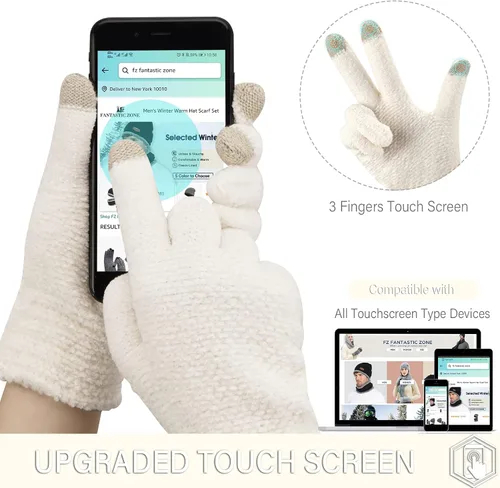 Vista 3 de FZ FANTASTIC ZONE Womens Winter Touchscreen Gloves for Cold Weather, Chenille Warm Knit Gloves