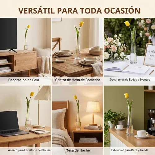 Vista 6 de Florero de cristal de 9.8 in de altura, florero decorativo transparente, jarrones de tallo único para decoración de Navidad en el hogar, boda