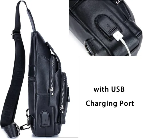 Vista 62 de LUKZIJAES Bolso bandolera de cuero genuino para hombre