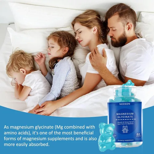Vista 5 de Gomitas de glicinato de magnesio de 500 mg, sin azúcar para adultos y niños, gomitas de magnesio para dormir, alivio del estrés y muscular, apoya