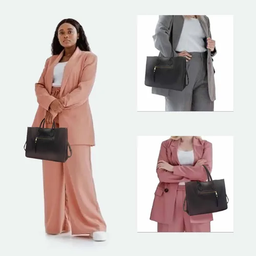 Vista 6 de Bolso de mano para mujer, impermeable, de piel sintética, maletín de negocios, gran capacidad, bolso de hombro, bolsa de trabajo de oficina, negro