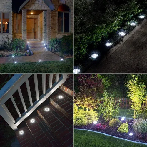 Vista 5 de ODEETRONIC Luces solares de tierra, paquete de 12 unidades de 8 luces LED de disco solar, luz impermeable para exteriores, luz redonda de disco
