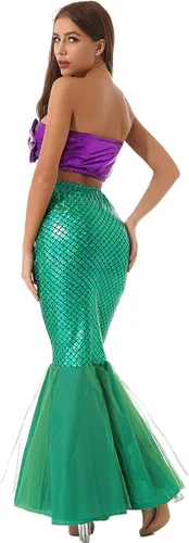 Vista 6 de Freebily Conjunto de traje de baño de dos piezas de sirena para mujer, traje de baño con falda de cola de sirena