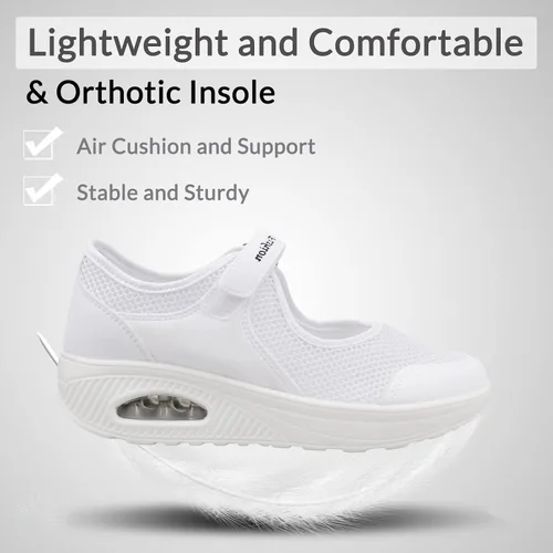Vista 2 de MEJORMEN Zapatos de enfermería cómodos para mujer, zapatos de trabajo con amortiguación de aire, zapatos de enfermería con plataforma ligera