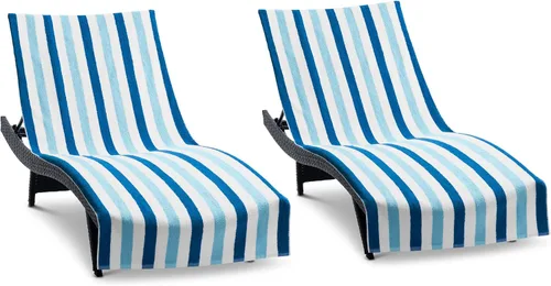 Vista 11 de Arkwright Cabo Funda para Tumbona - Paquete de 2 - Toalla de cabaña de algodón suave a rayas con soporte para bolsillo para silla de playa/piscina