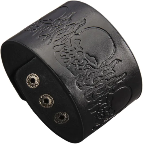 Vista 21 de Pulsera de cuero para hombre, brazaletes de cuero punk, pulsera de cuero negro para mujer
