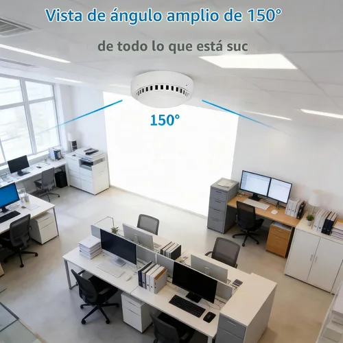 Vista 5 de Cámara con detector de humo 2K hecha a mano, 5000 mAh* 2 con detección de movimiento gran angular de 150°, visión nocturna, control remoto por