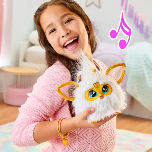 Vista 7 de Furby Gold Glam - Juguetes interactivos de peluche para niñas y niños de 6 años en adelante, animatrónico activado por voz, habla inglés y furbish