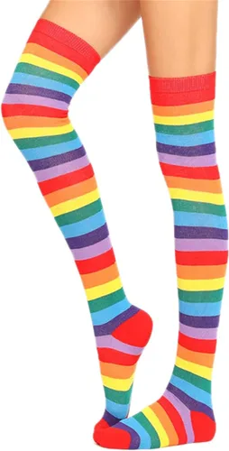 Vista 2 de Awlsyj 6 pares de calcetines altos a la rodilla calcetines largos hasta el muslo de Halloween bruja y cosplay calcetines para mujeres y niñas