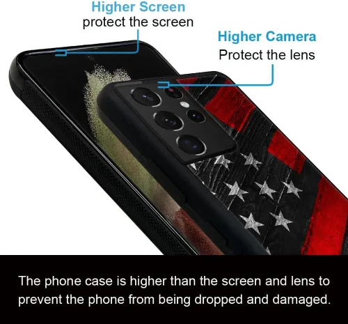 Vista 4 de Funda compatible con Samsung Galaxy S21 Ultra, funda protectora de madera con bandera estadounidense antideslizante y a prueba de golpes