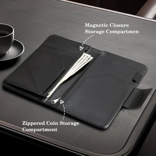 Vista 6 de CoBak Libreta para servidores de alta calidad: organizador de cartera de camarero de 5.12 x 7.91 pulgadas en piel auténtica, con 8 bolsillos