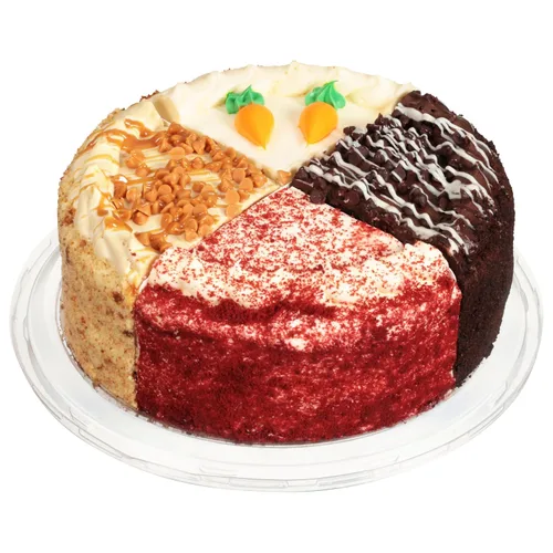 Vista 6 de Our Specialty Pastel variado de doble capa de 8 pulgadas con caramelo, zanahoria, chocolate y pastel de terciopelo rojo, 46 onzas, congelado