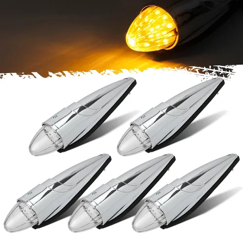 Vista 10 de Partsam 5 luces LED ámbar torpedo para techo de cabina de 17 luces LED para correr, cromadas superbrillantes, repuesto para camiones internacionales