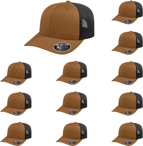 Vista 103 de Cap America i8502 Flexfit 110 Premium - Gorra de camionero de perfil medio con 6 paneles de malla trasera con protección UV y cierre ajustable