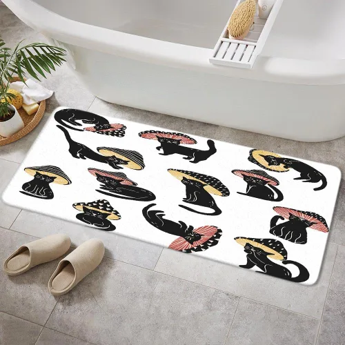 Vista 12 de MERCHR Tapete de baño con diseño de hongo y gato divertido para baño, estética, única, divertida, divertida, azul, tapete antideslizante, para baño