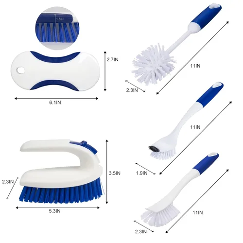 Vista 2 de CELOX Juego de cepillos de cocina con mango ergonómico, cepillos de limpieza profunda, incluye cepillo para platos (azul)