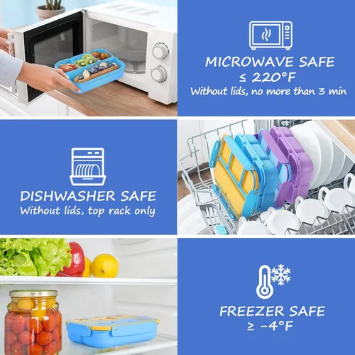 Vista 6 de Lonchera para niños, lonchera Bento para niñas y niños, para la escuela, contenedores de almuerzo para adultos y niños con 4 compartimentos