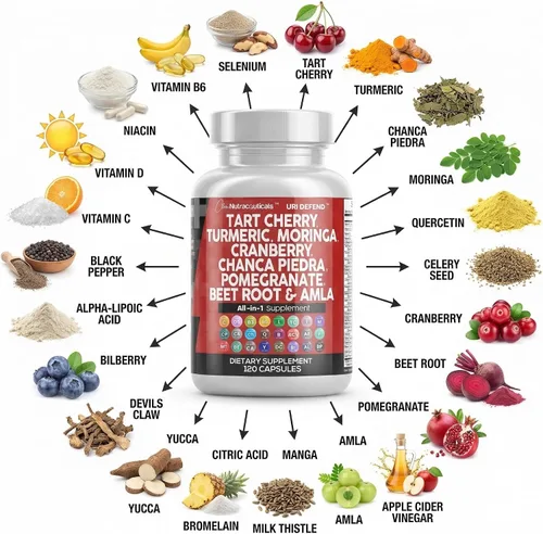 Vista 4 de Clean Nutraceuticals Cápsulas de extracto de cereza ácida con cúrcuma, moringa, arándano, chancapiedra, apio, quercetina, ACV, granada