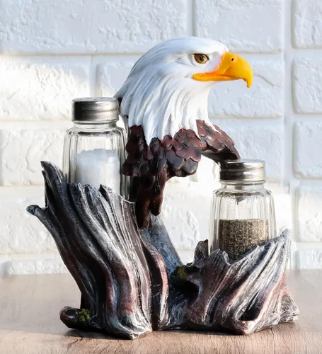 Vista 6 de Ebros Gift Patriótico Americano Águila Calva Salero y Pimentero Salero Estatuilla Decoración 7 "H Águilas Aves De Presa Rey De Los Cielos Alas De