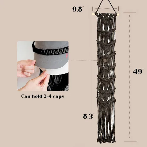 Vista 4 de jontell Soporte para gorras de bola, 1 unidad/hasta 14 gorras, organizador de sombreros para exhibición de gorras de béisbol, estante de macramé