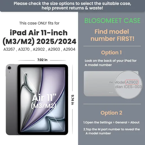 Vista 2 de BLOSOMEET Funda para iPad Air de 11 pulgadas M3 2025 y M2 2024 con protector de pantalla de vidrio templado y soporte para lápiz, funda para iPad