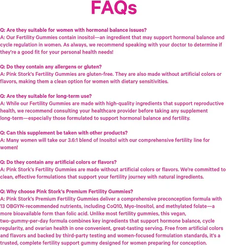 Vista 9 de Pink Stork Gomitas de fertilidad prémium Suplementos de fertilidad para mujeres con CoQ10, mio-inositol + vitaminas prenatales Apoyo a