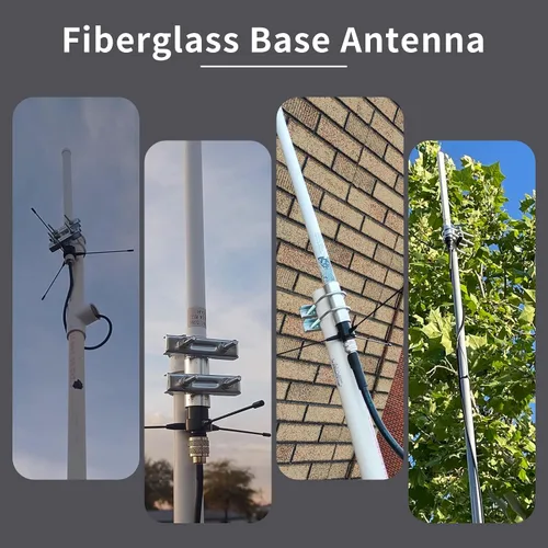Vista 2 de Antena de fibra de vidrio UHF/VHF 136-174/400-470MHZ con kit de plano de tierra