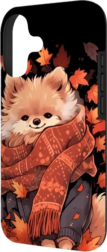 Vista 2 de Pomeranian Pom Autumn Fall Leaves Dog Thanksgiving Case for iPhone 17