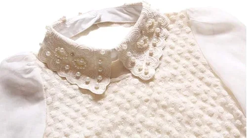 Vista 3 de Blusa desmontable Collar falso retro de encaje perla collar falso gargantilla Peter Pan collar