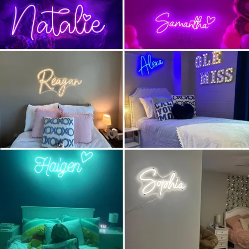 Vista 2 de Letrero de neón personalizado para boda, Binager personalizable con nombre de neón, decoración de letrero de luz regulable/RGB, personalizado